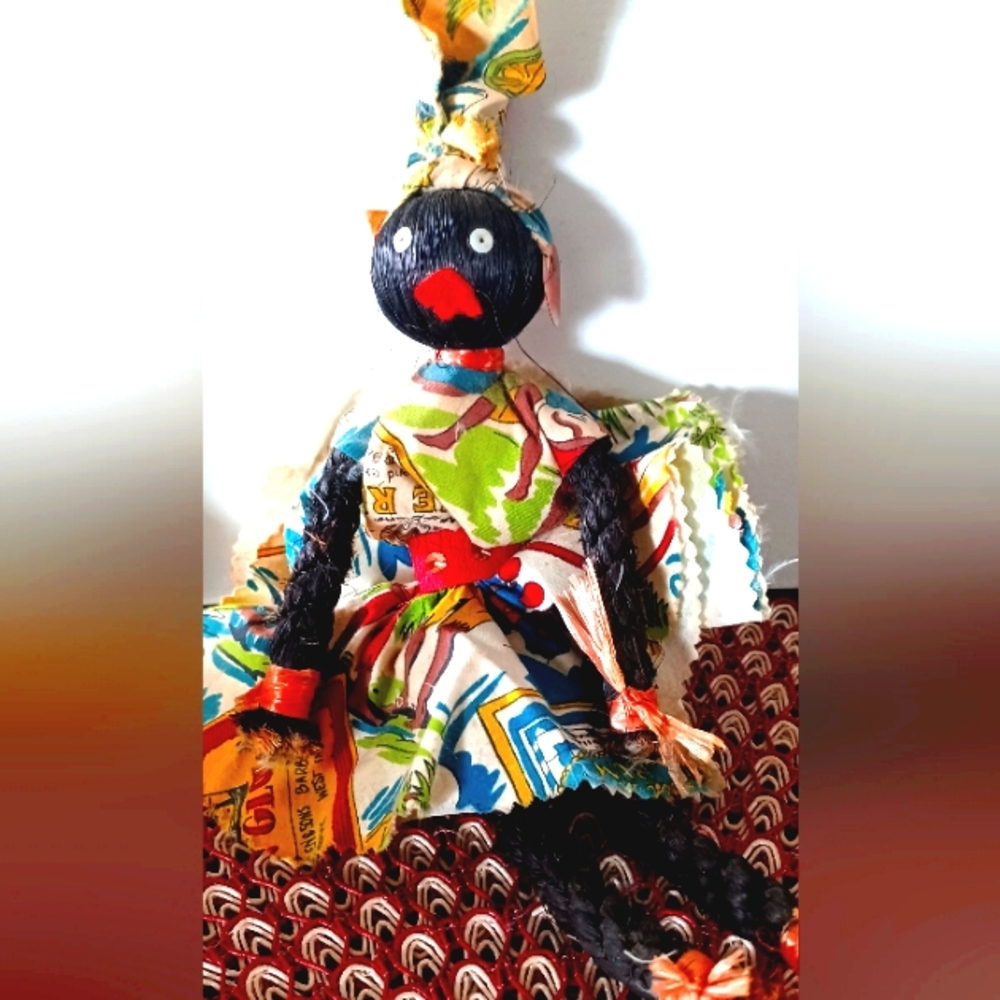 Vibrant 1960s Vintage Black Folk Art Doll From Barbados